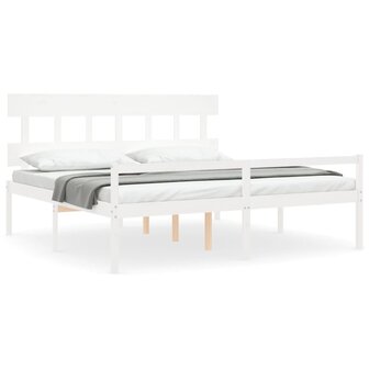 Seniorenbed met hoofdbord massief hout wit 2