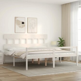 Seniorenbed met hoofdbord massief hout wit 3
