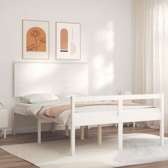 Seniorenbed met hoofdbord massief hout wit 140x200 cm 1