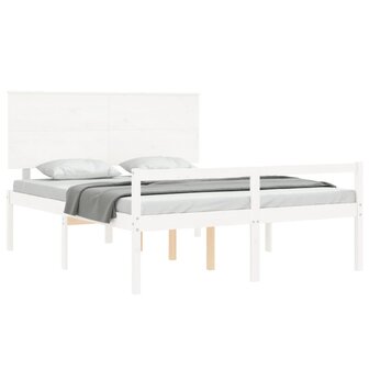 Seniorenbed met hoofdbord massief hout wit 4