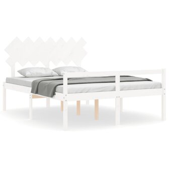 Seniorenbed met hoofdbord massief hout wit 2