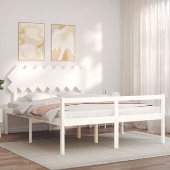 Seniorenbed met hoofdbord massief hout wit 160x200 cm 3