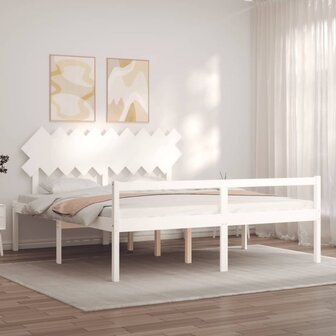 Seniorenbed met hoofdbord massief hout wit 3
