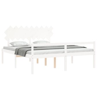 Seniorenbed met hoofdbord massief hout wit 4