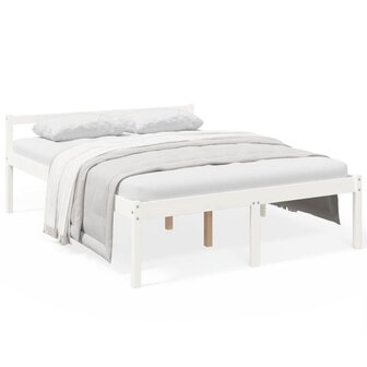 Seniorenbed massief grenenhout wit 150x200 cm 2
