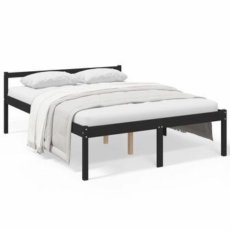 Seniorenbed massief grenenhout zwart 150x200 cm 2
