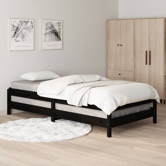 Bed stapelbaar 100x200 cm massief grenenhout zwart 4