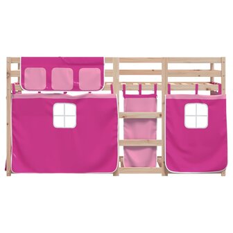 Stapelbed met gordijnen 90x200 cm grenenhout roze 5