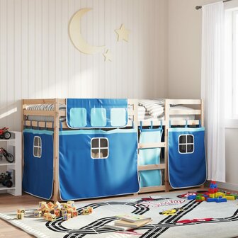 Stapelbed met gordijnen 80x200 cm massief grenenhout blauw 1