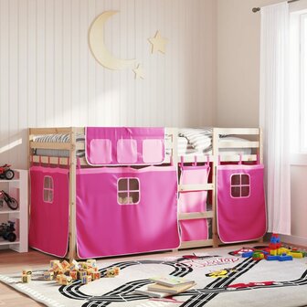 Stapelbed met gordijnen 80x200 cm grenenhout roze 1