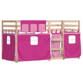 Stapelbed met gordijnen 80x200 cm grenenhout roze 3