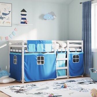 Stapelbed met gordijnen 80x200 cm massief grenenhout blauw 1