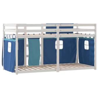 Stapelbed met gordijnen 80x200 cm massief grenenhout blauw 7