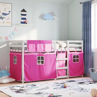 Stapelbed met gordijnen 80x200 cm grenenhout roze 1