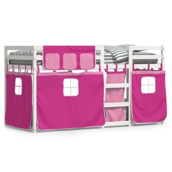Stapelbed met gordijnen 80x200 cm grenenhout roze 2