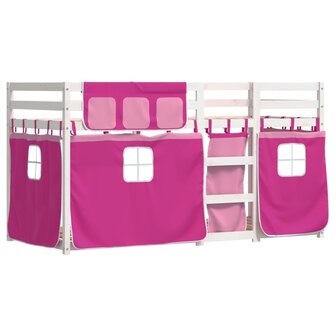 Stapelbed met gordijnen 80x200 cm grenenhout roze 3