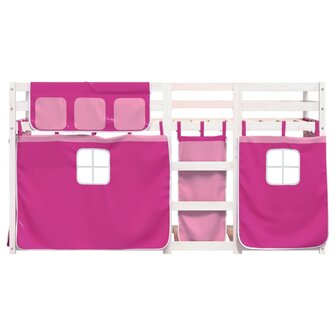 Stapelbed met gordijnen 80x200 cm grenenhout roze 5