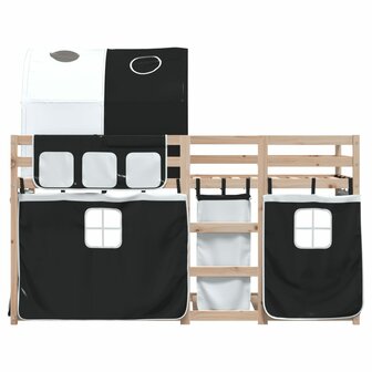 Stapelbed met gordijnen 80x200 cm grenenhout wit en zwart 5