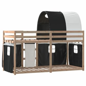 Stapelbed met gordijnen 80x200 cm grenenhout wit en zwart 7