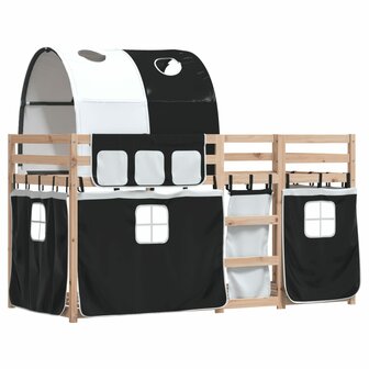 Stapelbed met gordijnen 75x190 cm grenenhout wit en zwart 3