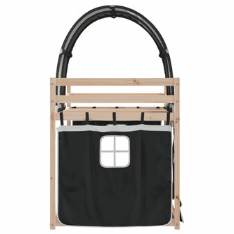 Stapelbed met gordijnen 75x190 cm grenenhout wit en zwart 6