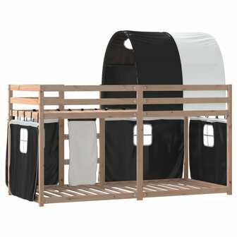 Stapelbed met gordijnen 75x190 cm grenenhout wit en zwart 7