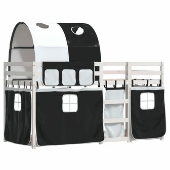 Stapelbed met gordijnen 75x190 cm grenenhout wit en zwart 3