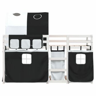 Stapelbed met gordijnen 75x190 cm grenenhout wit en zwart 5