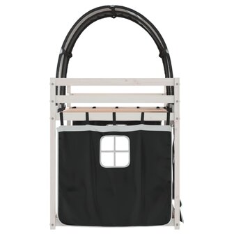 Stapelbed met gordijnen 75x190 cm grenenhout wit en zwart 6