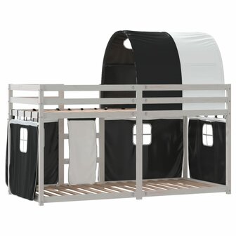 Stapelbed met gordijnen 75x190 cm grenenhout wit en zwart 7