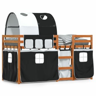 Stapelbed met gordijnen 80x200 cm grenenhout wit en zwart 2