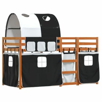 Stapelbed met gordijnen 75x190 cm grenenhout wit en zwart 3