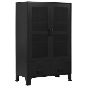 Kantoorkast met gaasdeuren industrieel 75x40x120 cm staal zwart 1