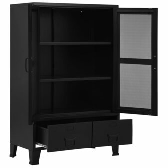 Kantoorkast met gaasdeuren industrieel 75x40x120 cm staal zwart 2