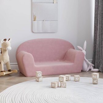 Kinderbank 2-zits zacht pluche roze 1