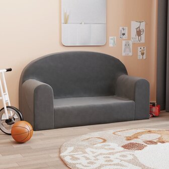 Kinderbank 2-zits zacht pluche antracietkleurig 1