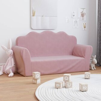 Kinderbank 2-zits zacht pluche roze 1