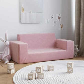 Kinderbank 2-zits zacht pluche roze 2