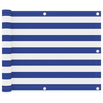 Balkonscherm 75x500 cm oxford stof wit en blauw 1
