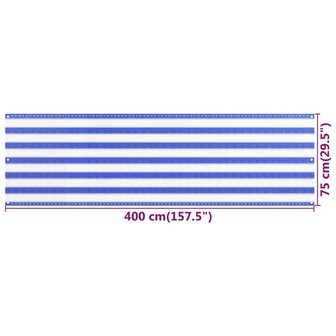Balkonscherm 75x400 cm HDPE blauw en wit 5