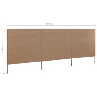 Windscherm 3-panelen 400x80 cm stof taupe 6