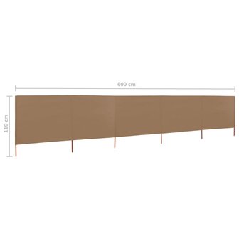 Windscherm 5-panelen 600x80 cm stof taupe 6
