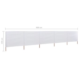 Windscherm 5-panelen 600x120 cm stof zandwit 6