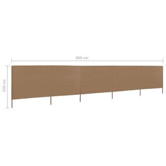 Windscherm 5-panelen 600x120 cm stof taupe 6