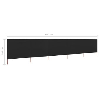 Windscherm 5-panelen 600x160 cm stof zwart 6