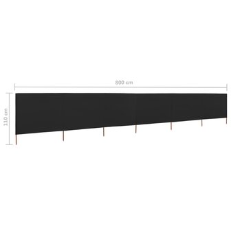 Windscherm 6-panelen 800x80 cm stof zwart 6