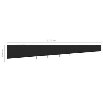 Windscherm 9-panelen 1200x160 cm stof zwart 6