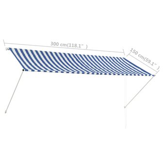 Luifel uittrekbaar 300x150 cm blauw en wit 8