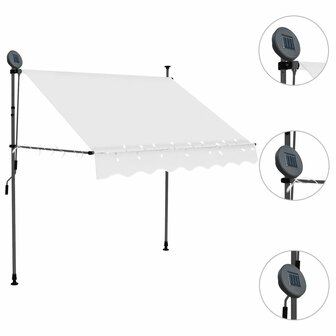 Luifel handmatig uitschuifbaar met LED 150 cm cr&egrave;mekleurig 3