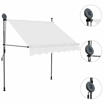 Luifel handmatig uitschuifbaar met LED 200 cm cr&egrave;mekleurig 3
